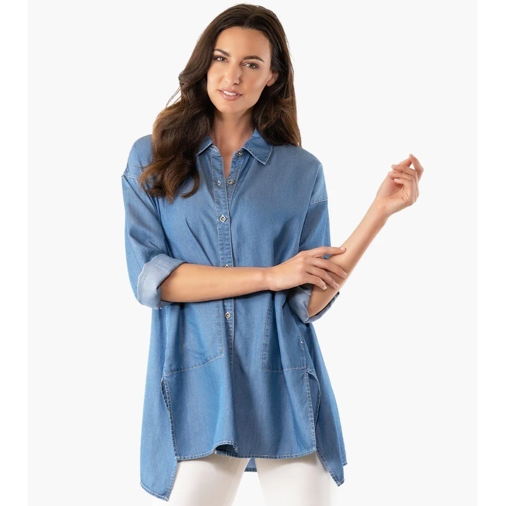 Stella Carakasi • All Attitude Shirt tunic blue chambray Tencel button down